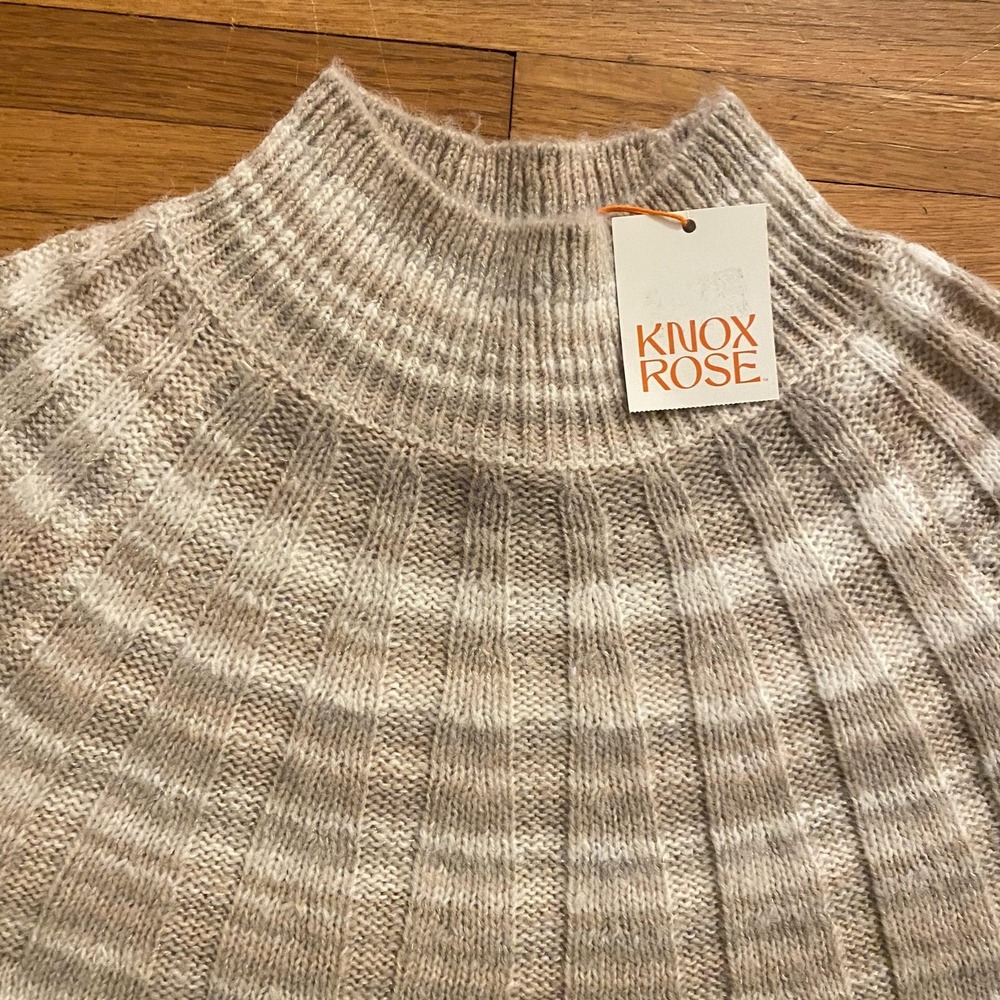 Knox Rose Sweater Womens Large Oatmeal Mock Neck Ribbed Yoke Wool Blend Pullover - Picture 2 of 9